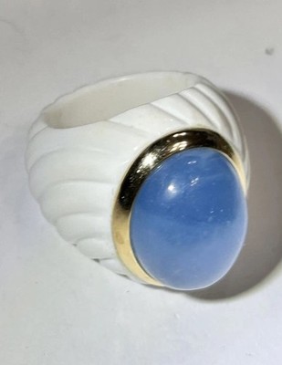 Weißer Keramik Ring mit 14K Gelbgold & milchigem Aquamarin ROSS SIMONS eingestellt