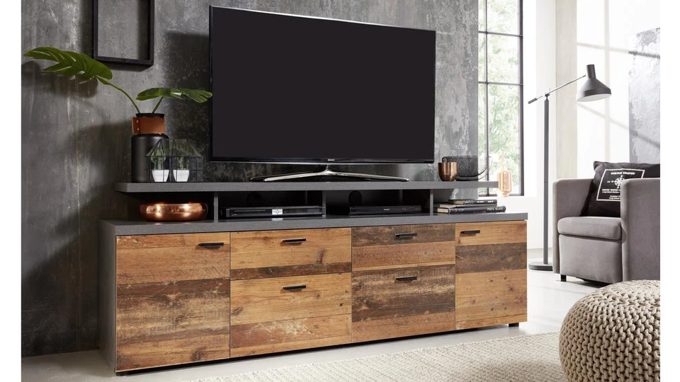 TV-Board Lowboard TV-Schrank Mood Wohnzimmer TV-Bank Old Wood Matera grau 180 cm