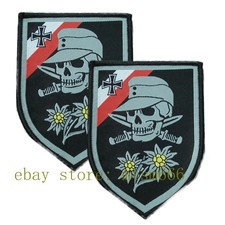 2pcs WW2 World War 2 German Skull Cross Edelweiss 3.75" Woven Patch