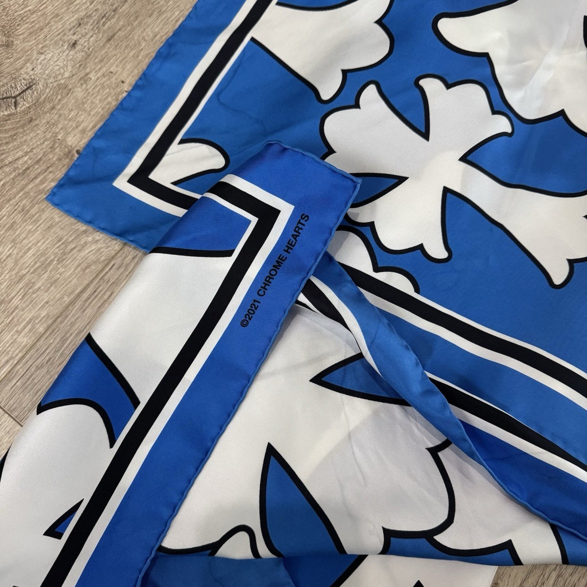 Chrome Hearts Blue and White Silk Graphic Scarf100%authentic | eBay