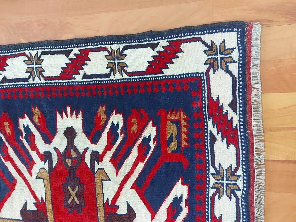 Alfombra antigua kazaja alfombra águila de Azerbaiyán alfombra águila caucásica alfombra antigua geométrica Foto 4 de 4