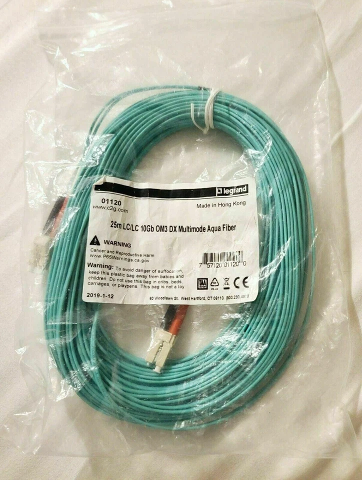 C2G Legrand 25m / 82 ft LC-LC 10Gb 50/125 Duplex Multimode OM3 Fiber Cable - NEW - Image 2 of 2