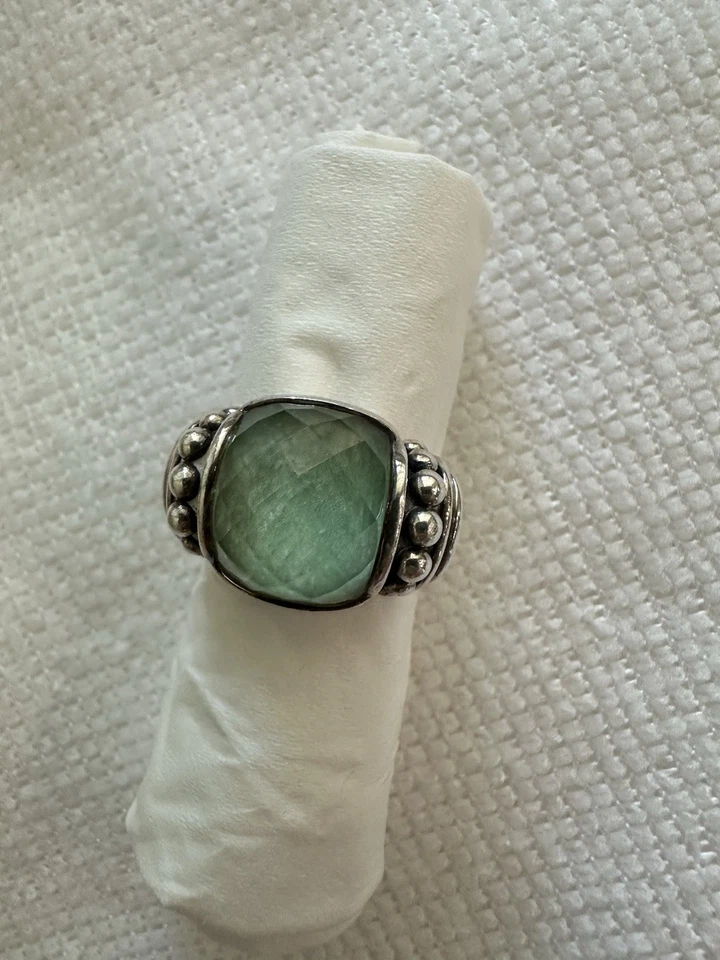 Gorgeous Lagos Caviar Green Prasiolite Sterling Ring sz 7 - Image 3 of 4