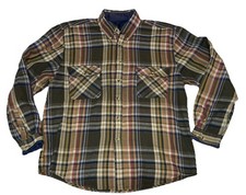 Vintage 80s 90s Tan Red Blue Plaid Button Flannel Shirt Size M No Tag See Pics