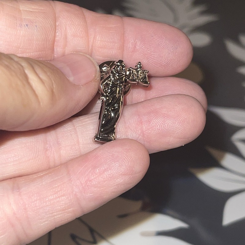 Scales Of Justice Blindfold Lady Lapel Pin /Sword Silver Tone Detailed .90"