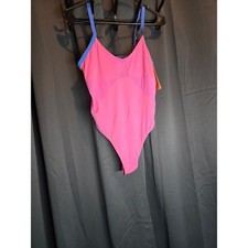 NWT Colsie Pink BodySuit Blue Straps Mesh Panels Thong Back Medium