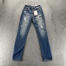 KanCan Jeans Women Size 3/25 Blue Mid Rise Button Fly Stretch Skinny Distressed