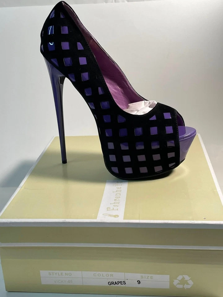 Zapato Fahrenheit Vicky-05 negro/púrpura plataforma imitación gamuza para mujer talla 9M Foto 2 de 4