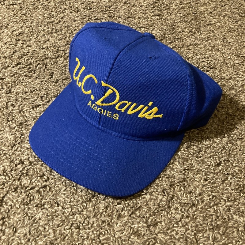 Vintage 90s UC Davis Aggies Calhead Script Snapback Hat Blue California