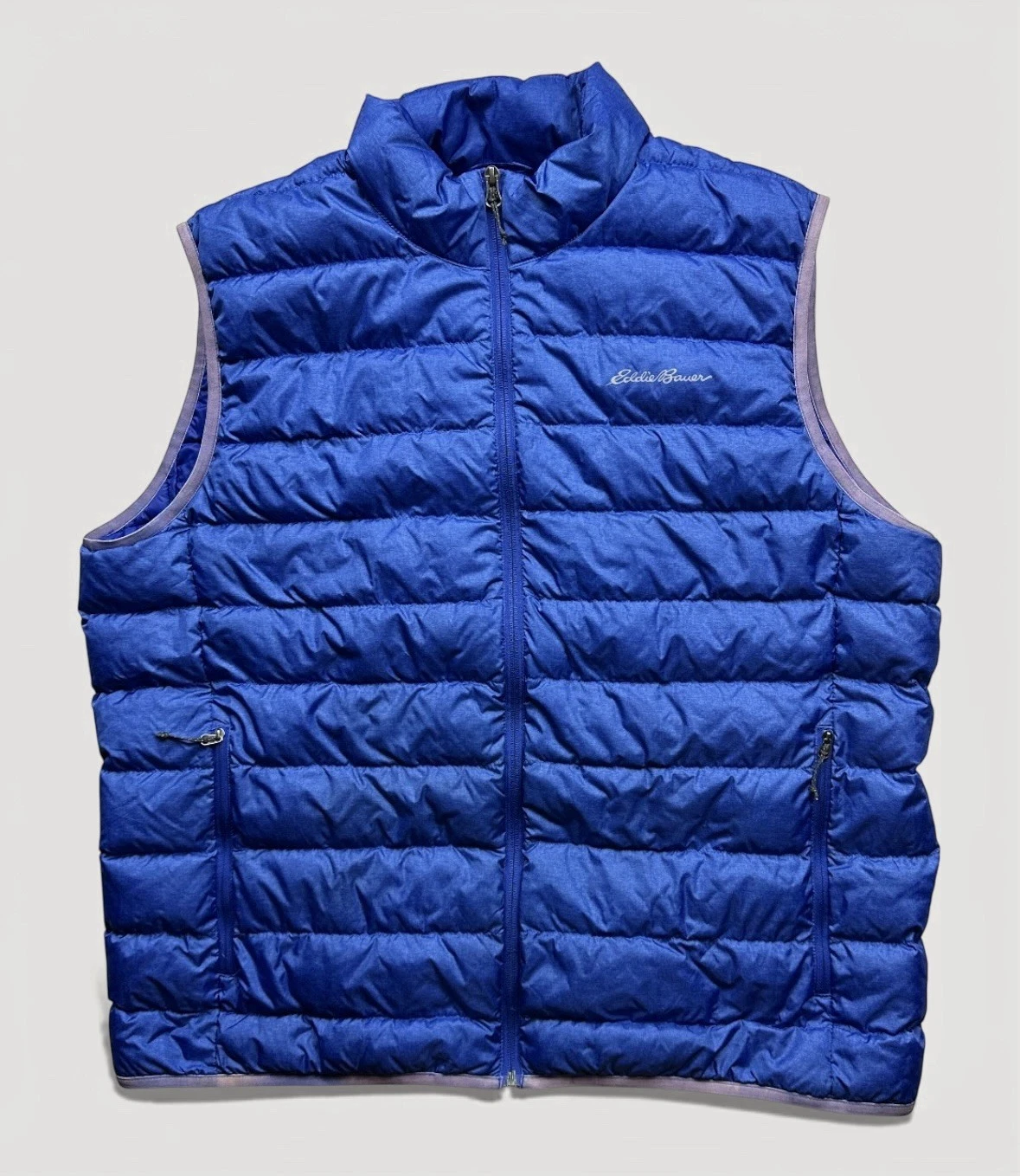 Men’s Eddie Bauer EB650 Quilted Down Fill Puffer Vest Blue XL Zip Up Hiking