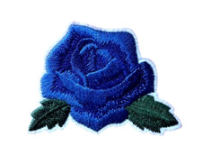 IRON ON PATCH APPLIQUE - royal blue Rose 1 7/8 x 1 1/2 inch FREE SHIPPING