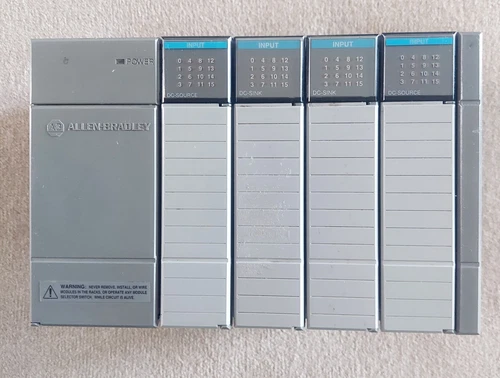Allen-Bradley SLC 500 PLC Rack Lot w/ 1746-P1 Power, 4x 1746-IB16 Inputs, 1746-A