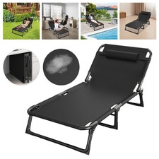 Garden Reclining Sun Lounger Folding Chair Bed Rocker Recliner Beach Camping~