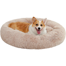Calming Donut Dog Bed Anti-Anxiety Plush Pillow round Puppy Cat Bed 35" for Pets