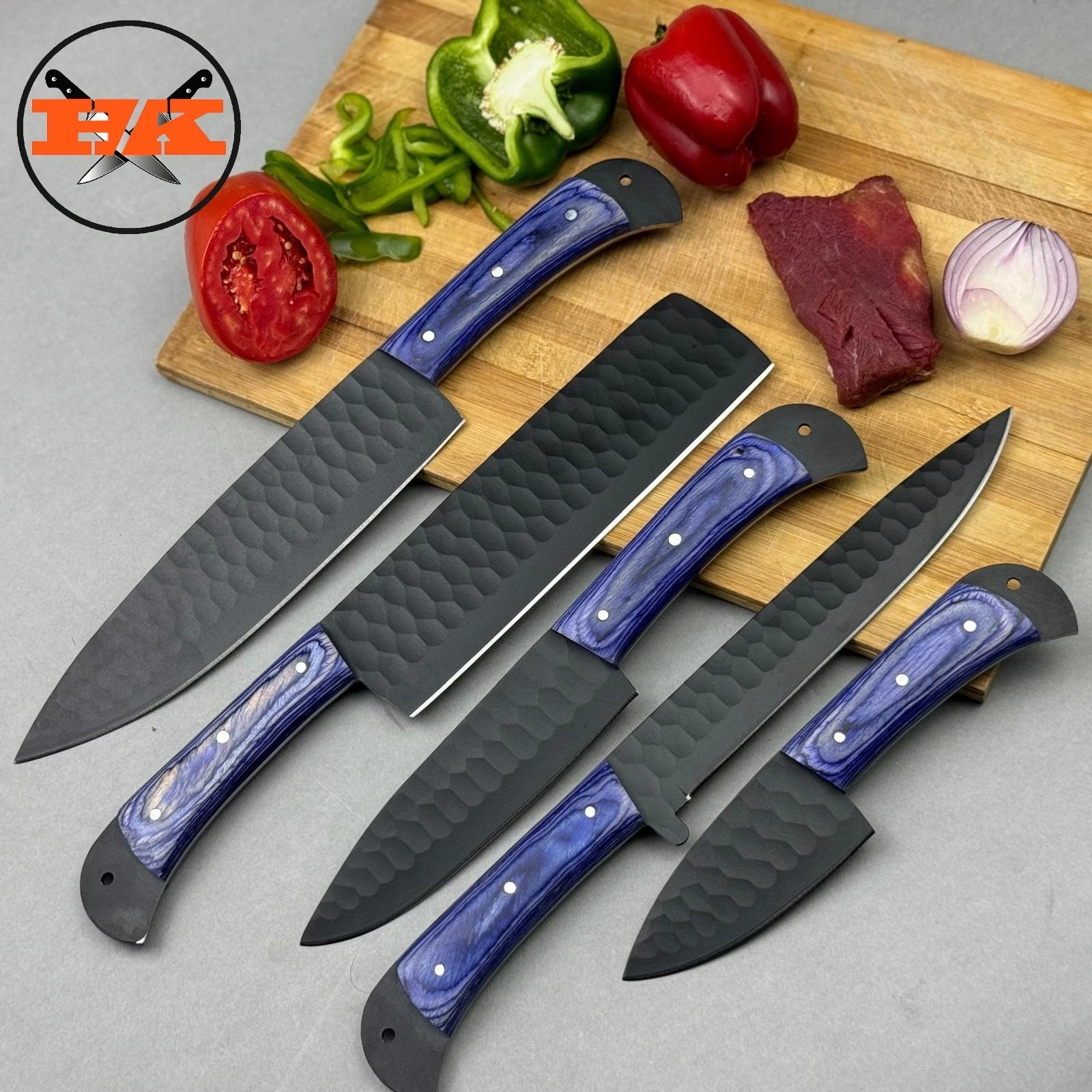 Premium 5PCS Chef Knife Set | Handmade Kitchen Knives | Wood Grip Handles
