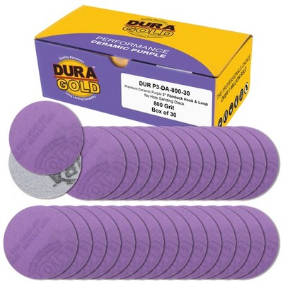 800 Grit 3'' Purple Ceramic Sanding Discs, Box of 30 - Hook & Loop Sandpaper