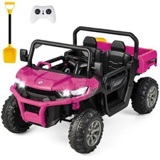 24V Kids Ride On Dump Truck 2-Seater Electric Truck w/ Shovel Music Rose Red