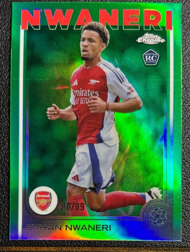 Ethan Nwaneri 2024-25 Topps Chrome UCC Green Refractor 86/99 RC #158