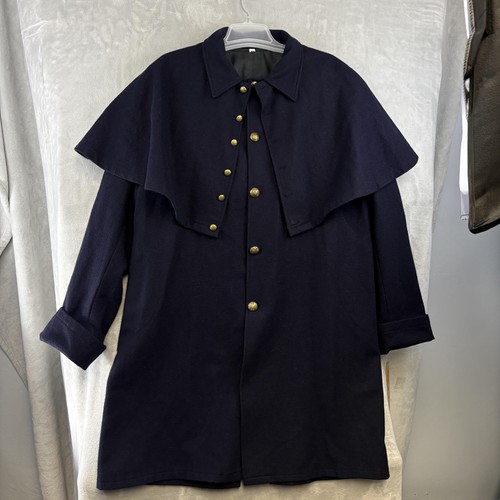Civil War Union Overcoat Mens 44 Navy Blue Wool Reenactment Military Greatcoat