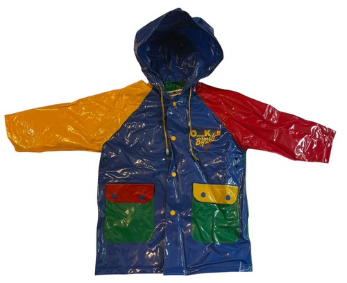 Vintage Jungen Y2K 90er Oshkosh B'Gosh Colorblock bunter PVC Regenmantel Größe 3T