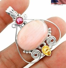 9g Natural Pink Opal & Citrine 925 Solid Sterling Silver Pendant 1 7/8