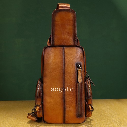 Genuine Leather Sling Bag for Men Retro Sling Backpack Women Purse Crossbody Bag - 第 7/14 張圖片