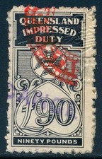 Australia 1939 Queensland Revenue, &pound;90 Impressed Duty stamp, BF272 perf. 10.5