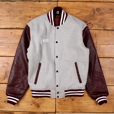 Clothoo Varsity Jacket M Mens 00s Grey Burgundy Snap Letterman College Lined