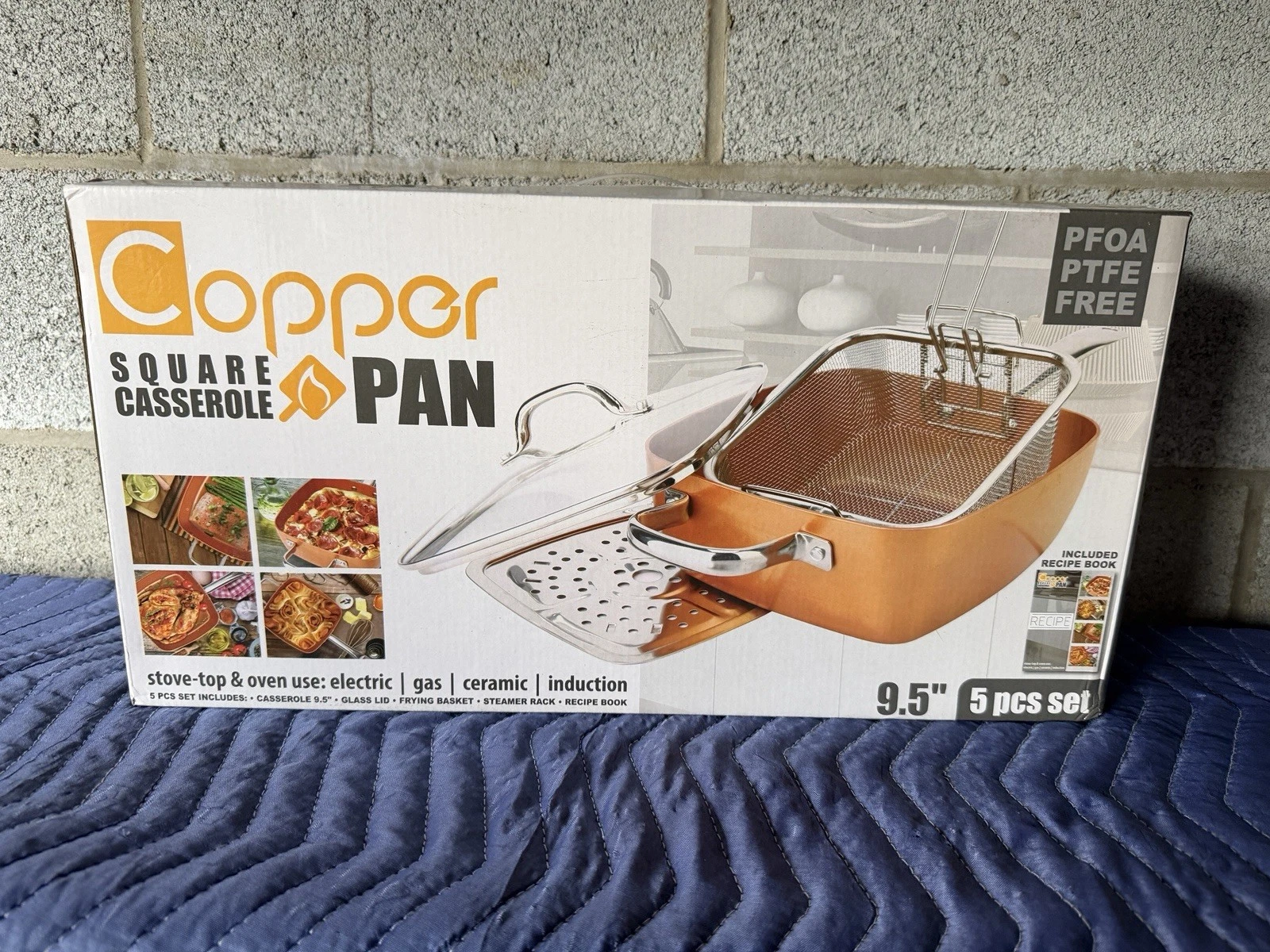 Copper Square Casserole Pan 9.5" Stove Top Or Oven Use 5 Piece Set