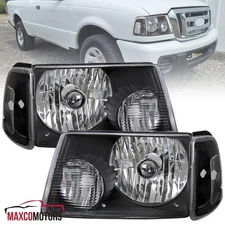 Black Headlights+Corner Lamps Fits 2001-2011 Ford Ranger Turn Signal Parking
