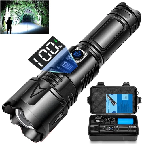 Torcia LED Ricaricabile USB-C, 500000 Lumens Potente Torcia Elettrica Militare P
