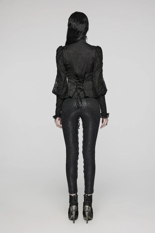 Blusa Top Ajustada Punk Rave Manga Larga Gótica Victoriana Steampunk Estilo Vampiro Foto 4 de 4