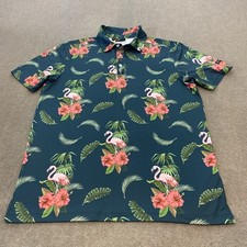 Yatta Golf Polo Shirt Mens M Golf Flamingo Floral Hibiscus Stretch Performance
