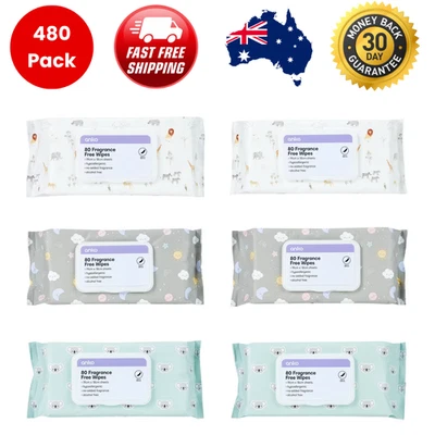 480 Pack Baby Wipes Fragrance Free Baby Wet Wipes Bulk Simply Water Soft Gentle - image 1 of 4