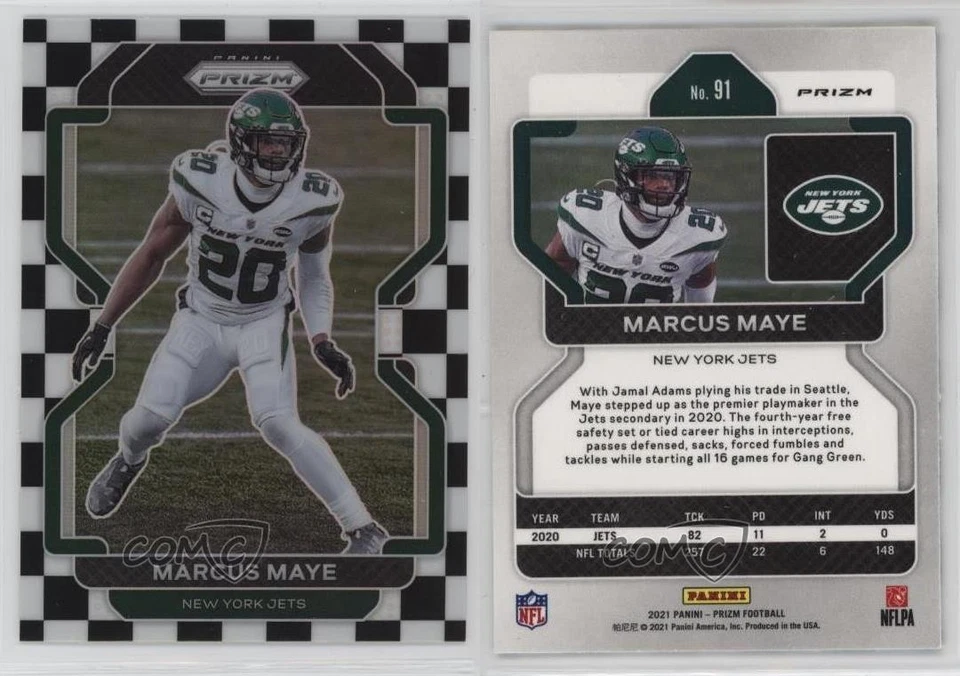 2021 Panini Prizm Black & White Checker Prizm Marcus Maye #91 - Image 3 of 3