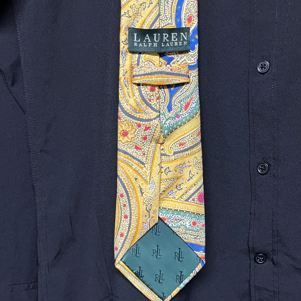 Corbata de seda para hombre Ralph Lauren amarilla estampado cachemir negocios informal 3167 Foto 3 de 4