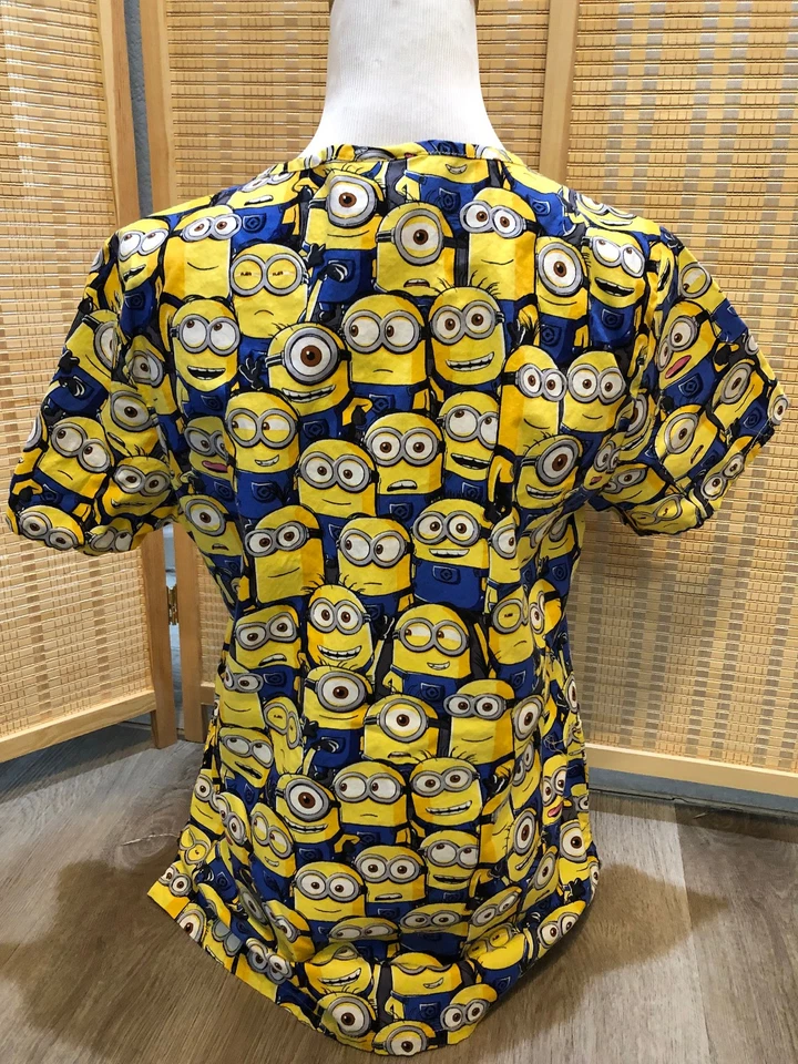 Scrubs Scrub Top Cartoon Despicable Me Minion Minions Small S (H470) Yellow Blue - Image 4 of 4