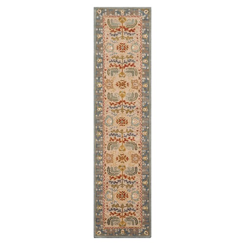 2'6''x12' Hand Tufted Wool Transitional Arts & Crafts Area Runner Beige,Blue - Picture 2 of 10
