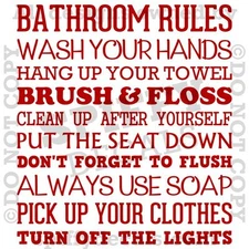 BATHROOM RULES WASH BRUSH FLOSS FLUSH Quote Vinyl Wall Decal Decor StickeR