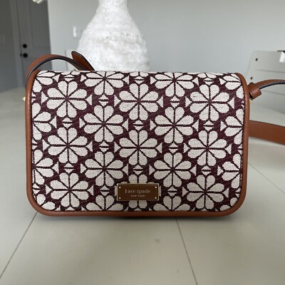 NWT KATE SPADE Spade Flower Jacquard burgundy small flap crossbody