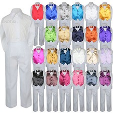 4pc Boys Baby Toddler Suit 23 Color Pick Vest Bow Tie Set Formal White Pants S-8