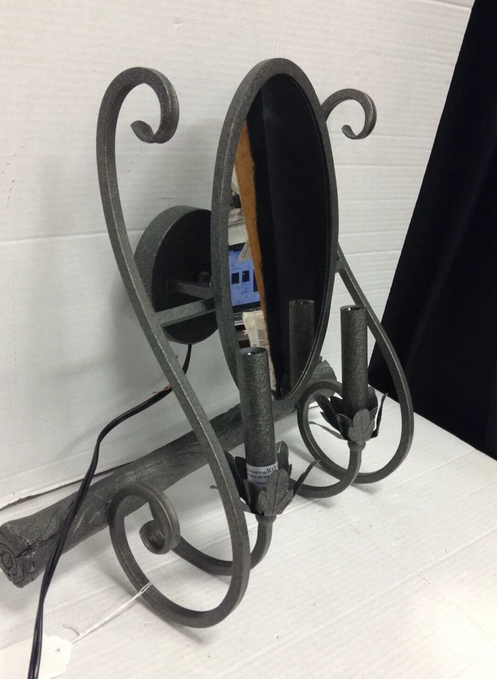 Ballard Designs Annabelle Wall Sconce Light Candle iron scroll Mirror Pewter - Image 3 of 4