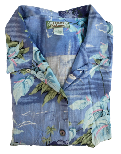 Tommy Bahama 100% Silk Hawaiian Shirt Men's Small Blue Tropical Print - Picture 1 of 8