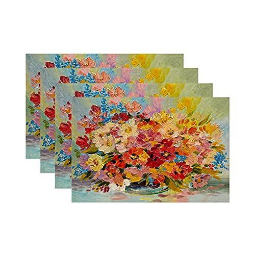 Colorful Summer Decorative Placemats, Spring Oil On 12x16 inch Flower Colorful