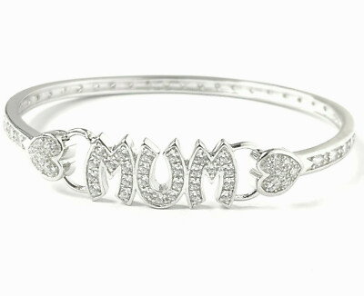 925 Silber Mama Armreif Damen Sterling Zirkonia UK gepunzt 15g