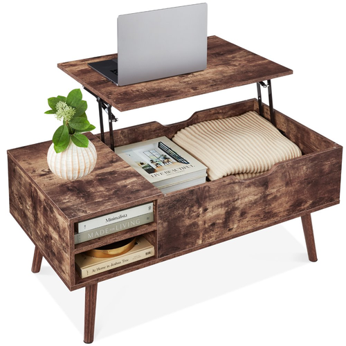 Lift Top Coffee Table Hidden Storage Wooden Mid-Century Modern Removable Shelf - Picture 12 of 12