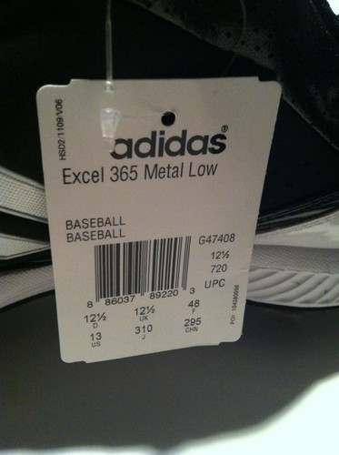 NEW Adidas Mens Excel 365 Low Metal Baseball Cleats Size 13 Black White G47408 - Picture 6 of 10