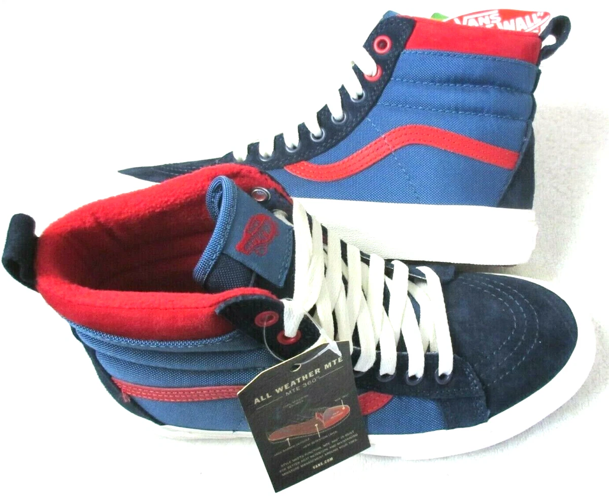 Vans Women s Sk8 Hi MTE All Weather Boots Navy Blue Red Suede Size 8.5 NIB