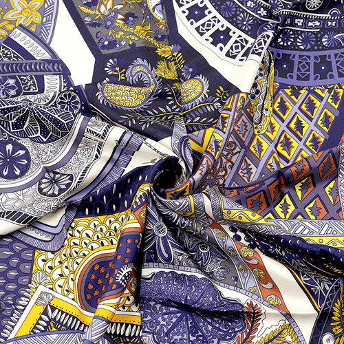 Hermes Scarf TAPIS DE SELLE 90cm Silk Carre Foulard Blue ANNIE FAIVRE