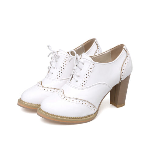 Oxford High Block Heels Hofschuhe Damen Brogues Schnürschuhe Mode Retro Schuhe - Bild 4 von 5
